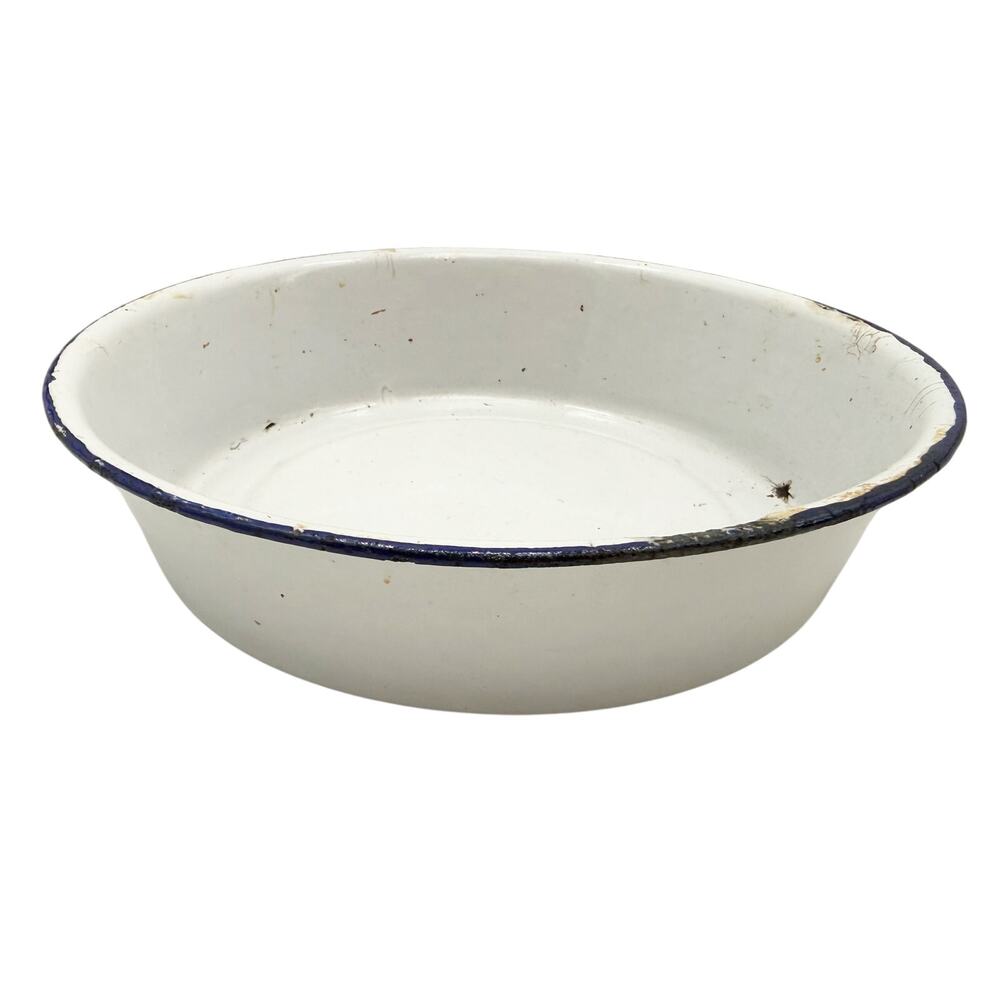 vintage L & G Lalance Grosjean blue & white Enamel shallow Bowl 8.5" diameter